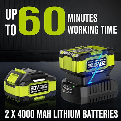 Leaf Blower Cordless 20V Powerful Electric Leaf Blower with 2x4.0Ah Batteries and Charger, Variable-Speed, Lightweight Battery Powered Leaf Blowers for Lawn Care, Patio, Blowing Leaves, Dust