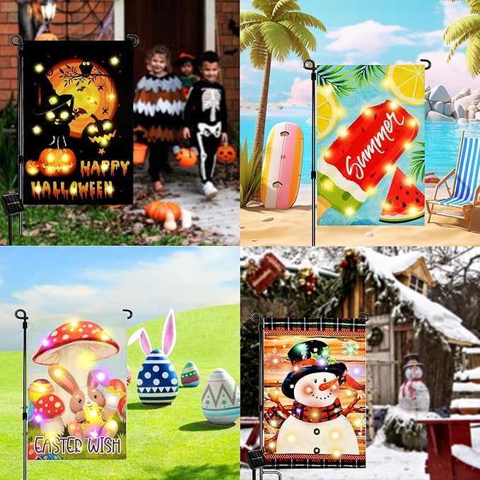 3 Pack Garden Flag Stand Holder Pole,Premium Powder-Coated Weather-Proof Metal Paint Yard Flag Stand with Tiger Clip and Spring Stoppers,House Flag Pole Holder for Outdoor Garden Lawn