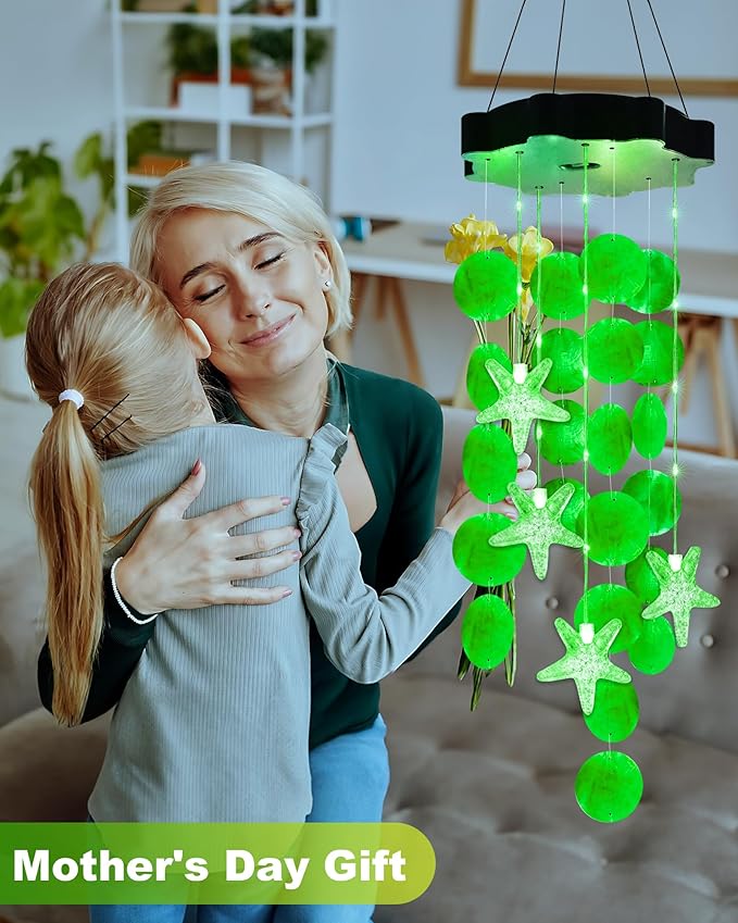 Toodour Solar Wind Chimes for Outside, Shells Light Gifts for Mom Grandma Women Wife Girls, Waterproof Solar Outdoor Decorative Mobile Light for Holiday Garden Porch Yard Outdoor Decor (Green)