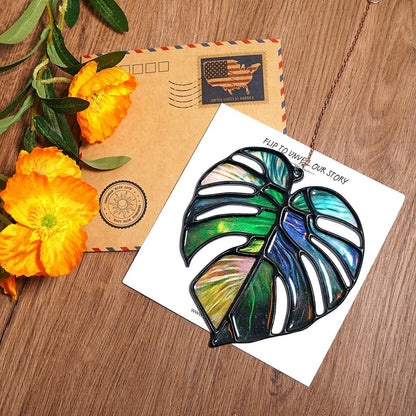 Monstera Handmade Artisan Resin Sun Catcher Stained Glass Effect Christmas Window Hanging Ornament Garden Decor