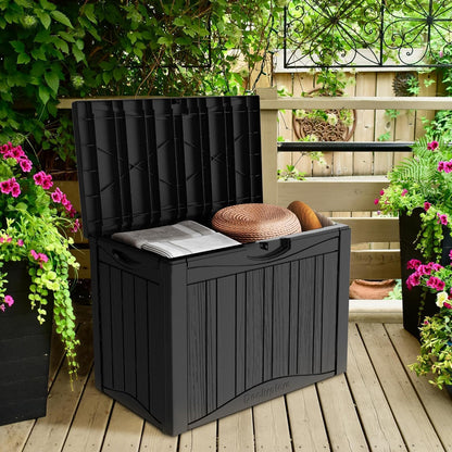TARKARI 45 Gallon Lockable Resin Deck Box, Waterproof & UV-Resistant Outdoor Storage Box for Outdoor Cushion Storage, Garden Tools & Pool Accessories Storage, Black