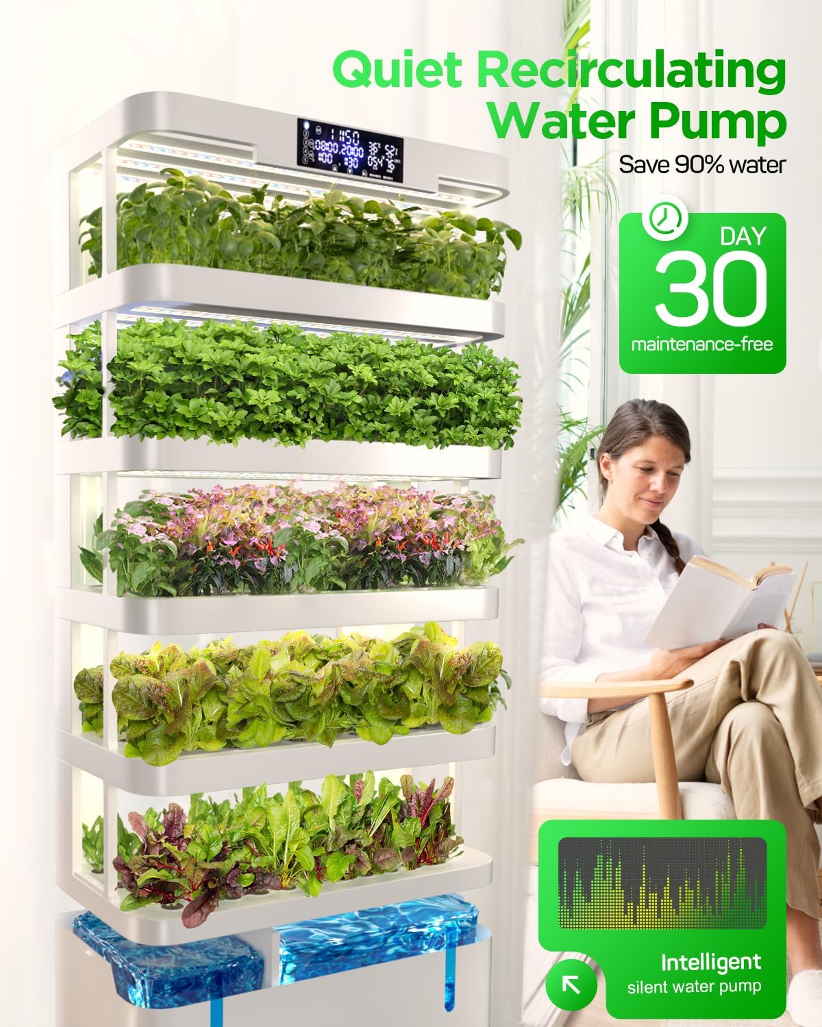 Woolooloo Large Hydroponics Growing System Kit, 5-Tier Indoor Herb Garden with Smart Climate Control, Auto Misting, Full Spectrum Grow Light, Vertical Hydroponic System for Home or Commercial