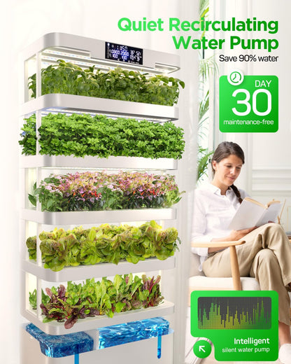 Woolooloo Large Hydroponics Growing System Kit, 5-Tier Indoor Herb Garden with Smart Climate Control, Auto Misting, Full Spectrum Grow Light, Vertical Hydroponic System for Home or Commercial