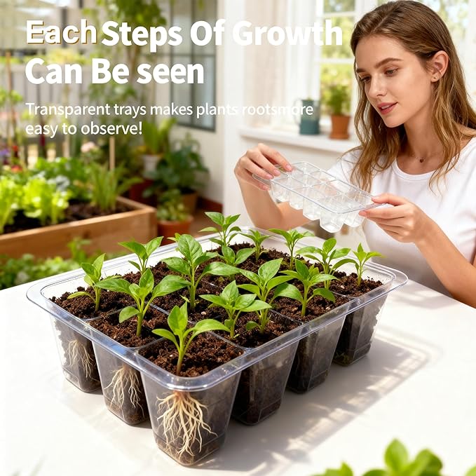 Seed Starter Tray with Grow Light, 2 Pack 72 Cells Seed Starter Kit with Humidity Dome, Indoor Seedling Starter Tray, Adjustable Brightness Plant Germination Trays