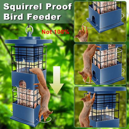 Squirrel Proof Bird Feeder,3Lbs Metal Birdfeeders Squirrel Proof with 4 Feeding Ports forOutdoors Hanging, Birdseed Feeder for Cardinal, Sparrow,Bluejay,Outside (Blue)