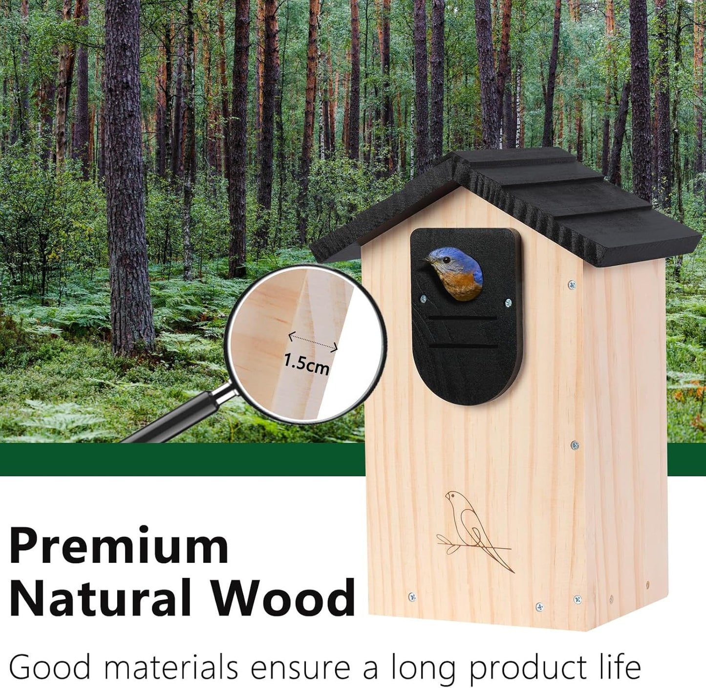 MIXXIDEA 12.7" Large Bird House for Outside, Cedar Bluebird Houses, No Assembly Required, Sturdy Nesting Bird Box for Bluebird Chickadee Wren Swallow Finch (Pack of 1)