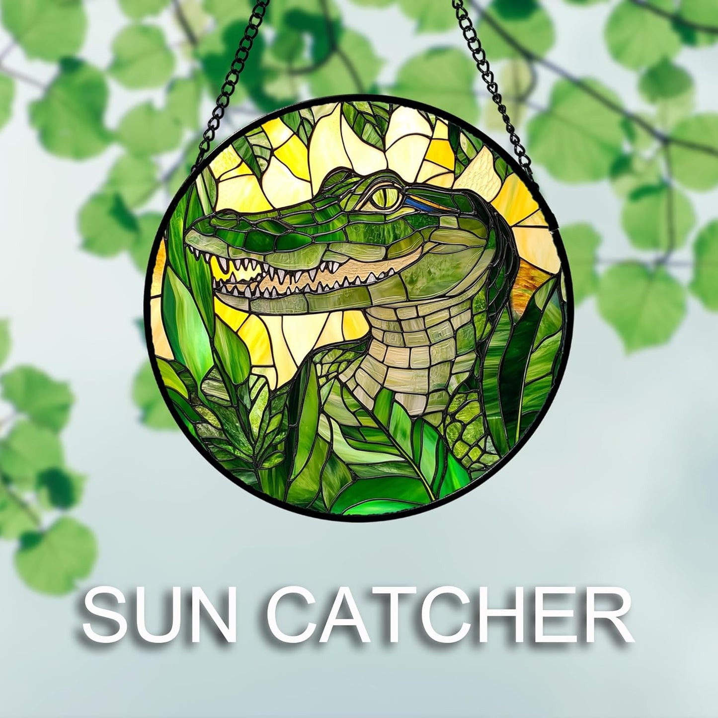 Stained Glass Window Hanging 4 Pcs Set Green Plants Animals Theme 6.3" - Bird Tiger Suncatcher Door Garden Sun Catcher Decor Birthday for Mom Woman Nana Men Friend