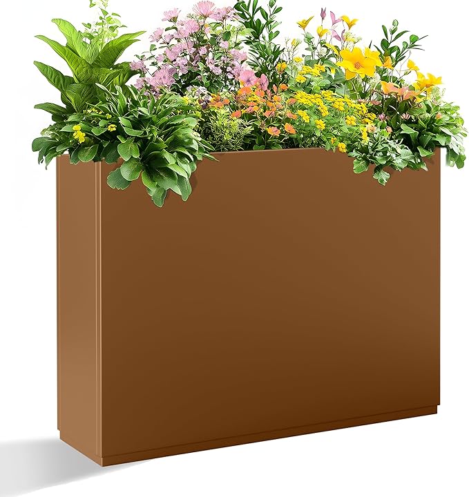 Tall Metal Planter, 12" W×24" H Large Rectangular Planter Box for Outdoor or Indoor, All-Weather Durable Plant Box with Drainage Holes & Removable Shelf for Patio, Porch, Garden, Trees, Flowers