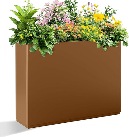 Tall Metal Planter, 12" W×24" H Large Rectangular Planter Box for Outdoor or Indoor, All-Weather Durable Plant Box with Drainage Holes & Removable Shelf for Patio, Porch, Garden, Trees, Flowers