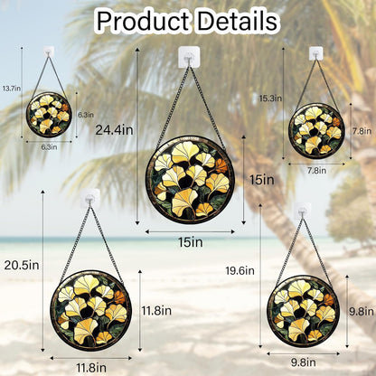 Stained Glass Window Hanging - Ginkgo Leaf Suncatcher for Doors Garden Patio Retro Fall Decor Sun Catchers Christmas Mother's Day Birthday Gifts for Women Men Mom Nana Friend 9.8 in