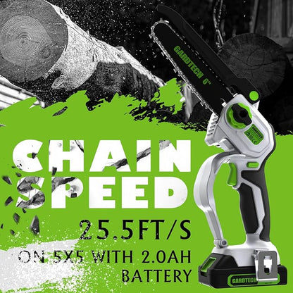 Gardtech Mini Chainsaw Cordless 6 Inch - Portable Electric Chainsaw Cordless Battery Powered, Handheld Small Chain Saw with 2-side Security Lock [Southpaws Friendly] for Wood Cutting, Pruning Branches
