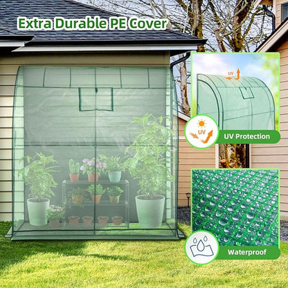 Lean-to Greenhouse with 3-Tier Shelves: Ohuhu Portable Walk-in Wall Mounted Green House with Mesh Windows, 79"x39"x83" Large Greenhouses with 2 Roll-Up Zipper Doors Reinforced Structure for Outdoors