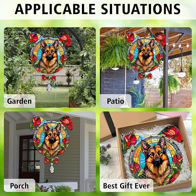 German Shepherd Dog Ears Wind Spinner, German Shepherd Wind Spinner Hanging for Yard and Garden