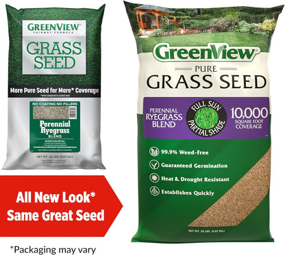 GreenView Pure Grass Seed Perennial Ryegrass Blend, 20 lb. Bag – Covers up to 10,000 sq. ft.