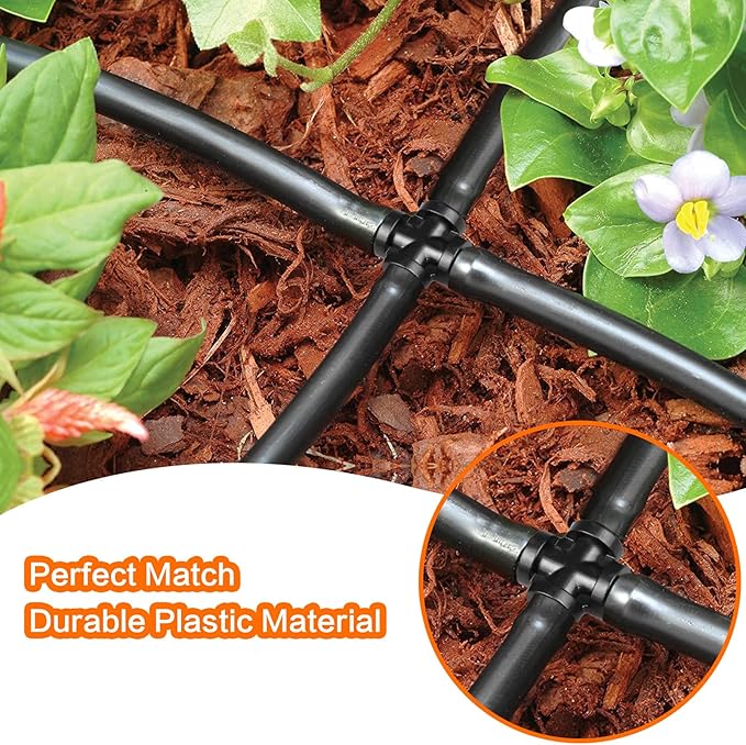 1/4" Drip Irrigation Cross Fittings, 45 Pieces Barbed 4-Way Cross Irrigation Parts for 1/4 Inch Drip Tubing, Drip Line 4-way Tee Connectors T Parts for Sprinkler Garden Lawn