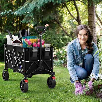 Collapsible Wagon Cart with Wheels Foldable - Folding Utility Heavy Duty Wagons Carts for Grocery Sports Garden Shopping Camping Wheelbarrows (Black, 150L)