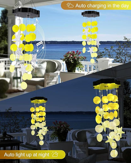 Toodour Solar Wind Chimes for Outside, Shells Light Gifts for Mom Grandma Women Wife Girls, Waterproof Solar Outdoor Decorative Mobile Light for Holiday Garden Porch Yard Outdoor Decor (Warm White)