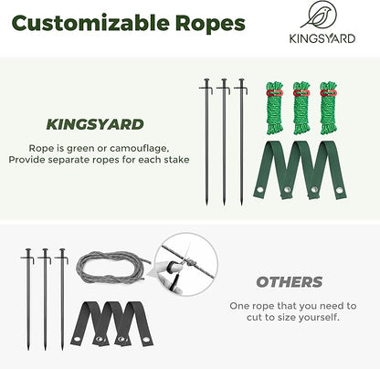 Kingsyard Heavy Duty Tree Stake Kit, 6 Pcs 12 Inch Steel Tree Stakes and Supports for Leaning Young Trees Straightening Kit Against Bad Weather, with 6Pcs Straps & 6Pcs 13ft Anchor Ropes