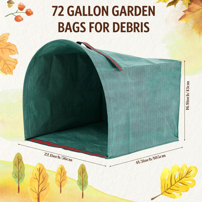 Berlune 4 Pack 72 Gallon Garden Bags for Debris Extra Large Dustpan-type Lawn Yard Waste Bags with 2 Pairs Gardening Gloves Reusable Heavy Duty Lawn and Leaf Bag for Parties, Laundry, Camping
