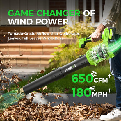 Leaf Blower Cordless - 650CFM Brushless Motor Leaf Blower with 6-Speed Control & Ergonomic Handle - Includes 2 x 5.0Ah Batteries & Fast Charger - Blowers for Lawn Care, Yard, Patio, Leaves, Snow, Dust