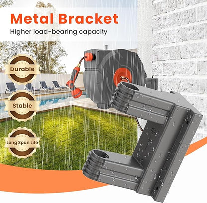 Upgraded Retractable Garden Hose Reel 1/2 in x 100 ft PRO 180° Swivel Metal Bracket Automatic Slow Return Heavy Duty Wall-Mounted Hose Reel Any Length Lock 9 Pattern Nozzle UV Resistant