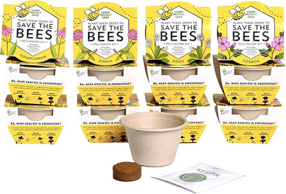 Buzzy Seeds Save The Bees Biodegradable Grow Kit | Herb, Plant, Flower Starter Kit for Kids & Adults | Assorted Wildflowers 12-Pack | Guaranteed to Grow | Best Indoor Grow Your Own Plant