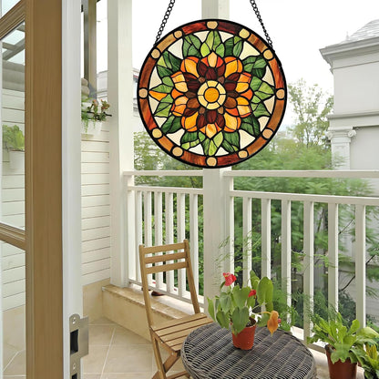 Stained Glass Window Hanging - Yellow Green Boho Style Flowers Sun Catcher for Door Garden Home Decor Suncatcher Christmas Mother's Day Birthday Gifts for Women Mom Girl Nana Friend 7.8 in