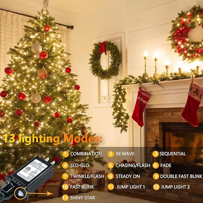 Voice Control Smart Christmas Lights Indoor Outdoor, Clear Wire 66Ft 200 LED String Lights Waterproof, 12 Modes Twinkle Fairy String Light for Xmas Tree Wedding Party Bedroom Decorations (Warm White)