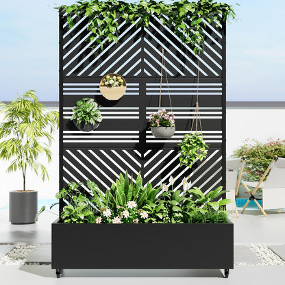 Casaphoria Metal Raised Garden Bed with Trellis and Wheels, 72"x47"x16" Planter Box for Climbing Plants, Vegetables & Vines, Features Drainage Holes and Privacy Screen, Black(Parallel&Harold)
