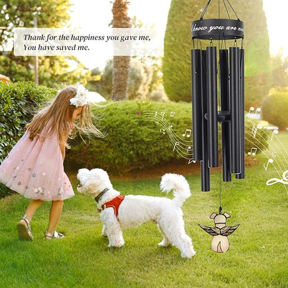 Pet Memorial Wind Chime, 30 Inches Paw Print Pet Remembrance Gift to Honor and Remember a Dog, Cat, or Other Pet, Premium Metal Wind Chime, Black
