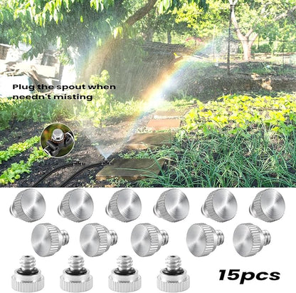 15Pcs Brass Misting Nozzle Plugs for Outdoor Spray Cooling System Heavy Duty 10/24 UNC Mister Nozzle Plugs for Greenhouse Patio Misting System