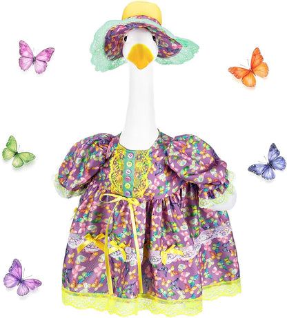 Suzile Porch Goose Outfit Pastel Butterfly Clothes for 23" High Cement or Plastic Goose Costume Dresses for Yard Lawn Outdoor Garden Patio Statue Holiday Spring Decor