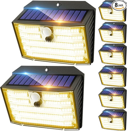 CLAONER Solar Lights Outdoor [𝟖 𝐏𝐚𝐜𝐤/126 LED], Wireless Motion Sensor Lights, IP65 Waterproof Security Lights 3 Modes, 270° Lighting Angle, Ultra-Bright Wall Lights for Deck Patio Fence Garage