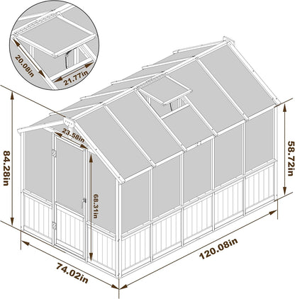 BlueWish 6x10FT Greenhouse, Greenhouse for Outdoor with Cedar Frame, Adjustable Vent, Wood Greenhouses with Polycarbonate Panel, Green House for Outside, Garden, Backyard, Black