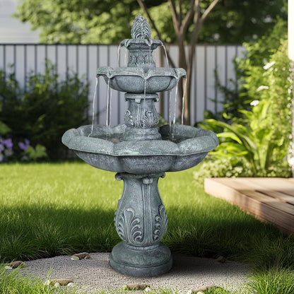 SunJet 48" High 3-Tiers Modern Concrete Outdoor Water Fountain - Round Large Outdoor Fountains and Waterfalls for Garden, Patio, Yard, and Deck Decor, Featuring Natural Stone Look (Grey, 48 inch)