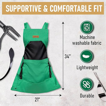 Grampa's Garden Apron - Cross Back Gardening Apron With Pockets For Women & Men | Harvest Apron with Large Kangaroo Pouch