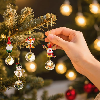 H&D HYALINE & DORA Christmas Suncatchers Set Christmas Elk Gnome Snowman Hanging Crystals Pendant for Xmas Tree Home Decor(4 Pack)