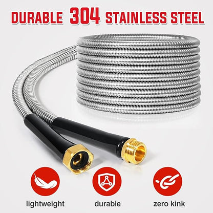YAMATIC 75FT Stainless Steel Garden Hose with 10 Pattern Spray Nozzle, Heavy Duty Metal Water Hose, Kink-Free, Rust Resistant Hose for Yard, Lawn, RV, Outdoor