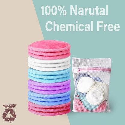 Nugilla Reusable Makeup Remover Pads, 18 Packs Microfiber Face Cloth with a Washable Laundry Bag, Reusable Rounds Towels for Face Cleaning, Soft Facial Rounds Wipes Eyes/Lips Clean for Women Gifts