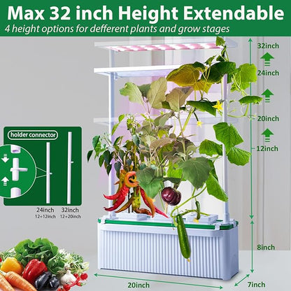 Large Hydroponics Growing System kit with Trellis,Smart Indoor Hydroponic Gardening System with LED Grow Light, Indoor Hydroponic Grow Kit for Tomato,Pepper,Cucumbers(7L,Pump)
