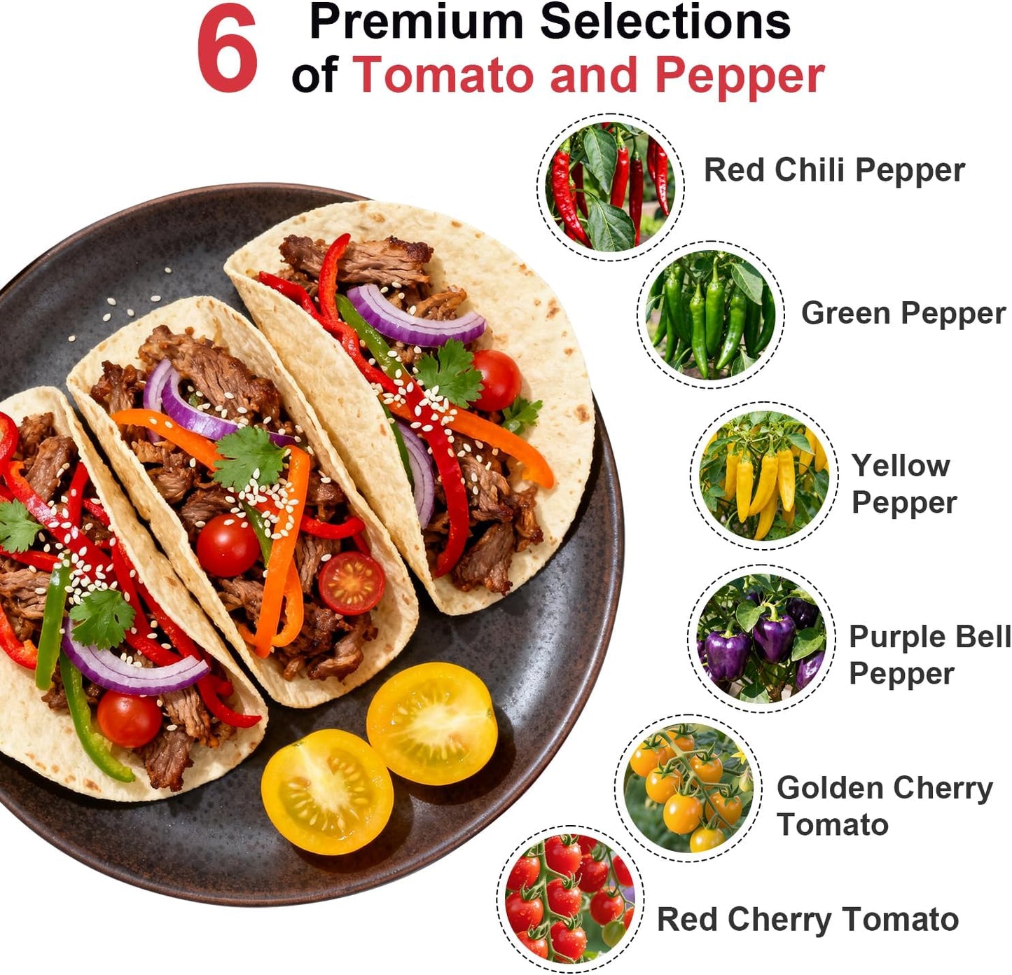 Salsa Garden Seed Pod Kit for AeroGarden, idoo, Ahopegarden, MUFGA with Red Chili/Green/Yellow/Purple Bell Pepper, Red/Golden Cherry Tomato - Hydroponics Supplies for Most Brand (7-pod)