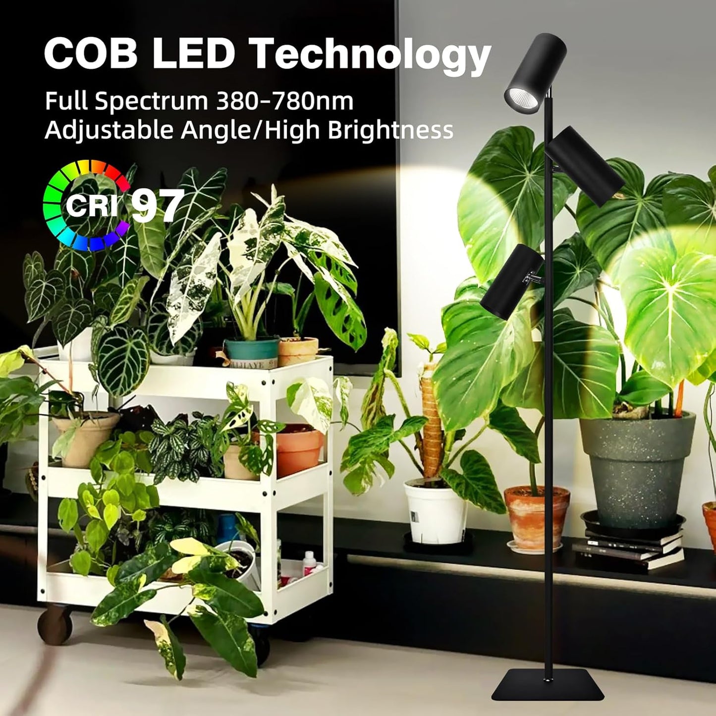 90W Dimmable Grow Light, Full Spectrum COB LED Triple-Head Floor Lamp with High CRI, 6/8/12H Timer, Adjustable Height (43"-83") & Angle – Standing Grow Lights for Indoor Plants (warm white 4000K)