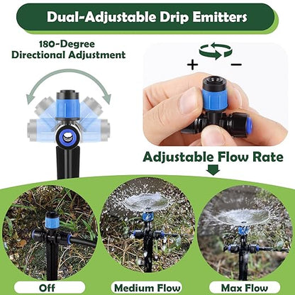 21PCS Adjustable Drip Irrigation Emitters(Fan-shaped) Kit-Quick Connect for 1/4" Tubing, Dual Adjustment System-Easy to Install Drippers for Precise Garden Watering of Vegetables,Shrubs&Flowers
