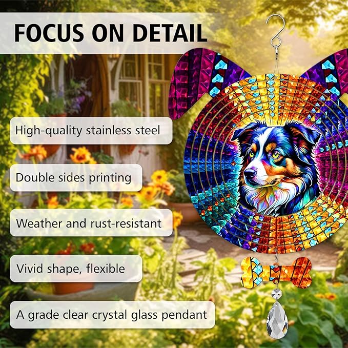 Australian Shepherd Dog Ears Wind Spinner, Australian Shepherd Wind Spinner Hanging for Yard and Garden