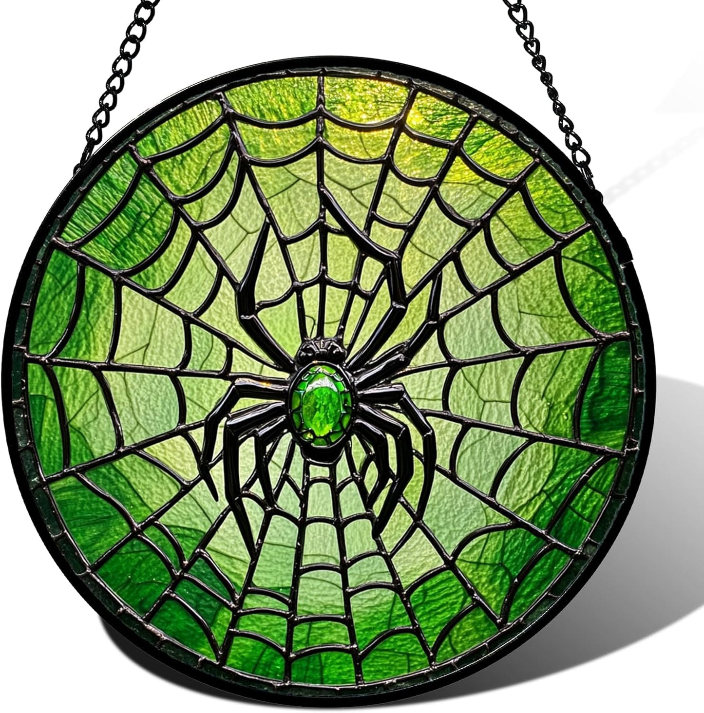Glass Window Hanging - Black Green Horror Spider Web Suncatcher for Doors Garden Patio Sun Catchers Decor Christmas Halloween Birthday Gifts for Women Men Mom Nana Friend 15 in
