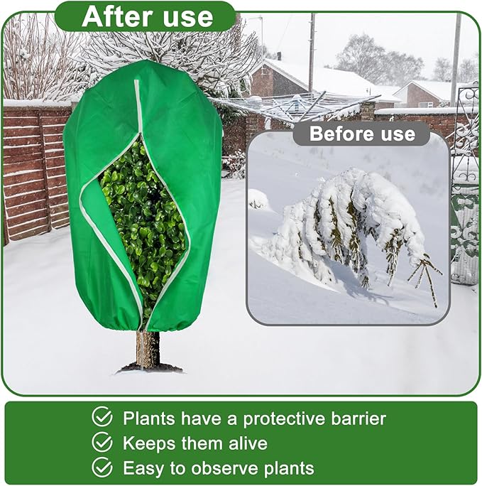 SPORTYOUTH 4 Pack Plant Covers Freeze Protection, 32" x 47.2" Winter Frost Blankets Cloth with Zipper Drawstring, 2.4 oz Reusable Jacket Cover Bags for Outdoor Plants Shrub Bush Tree Potted
