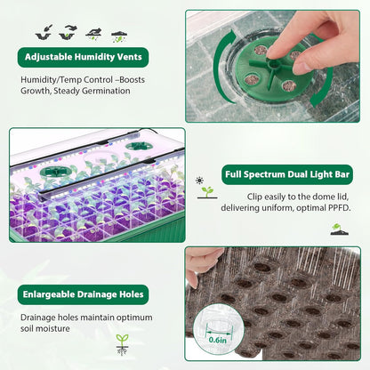 2 Packs Seed Starter Tray, 120-Cell Self-Watering Seed Starter Kit with Grow Light and 4.07” Humidity Dome, Indoor Plant Starter Trays for Seed Germination & Gardening Supplies