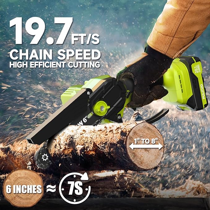 Mini Chainsaw Cordless, 6 Inch Electric Chain Saw Small Chainsaw Battery Powered, Yard Tools Garden Gifts for Men Dad Husband, Hand Saw for Branches Wood Cutting Pruning (Green)