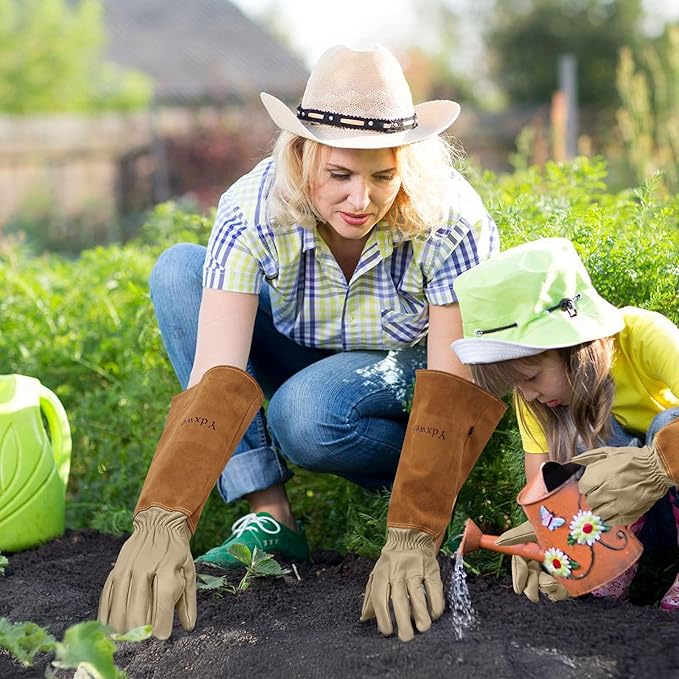 Long Gardening Gloves Women/Men Thorn Proof Rose Pruning Gauntlet Cactus Gloves Goatskin/Cowhide Garden Gloves(1 Pair)