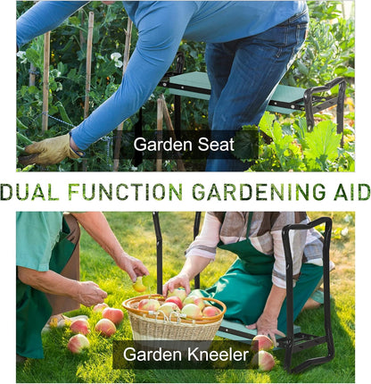 Outsunny Padded Garden Kneeler and Seat Bench, Padded Foldable Garden Stool, Green